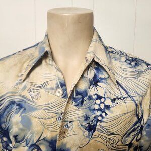 wild 1970s shirt M men's polyester surf disco